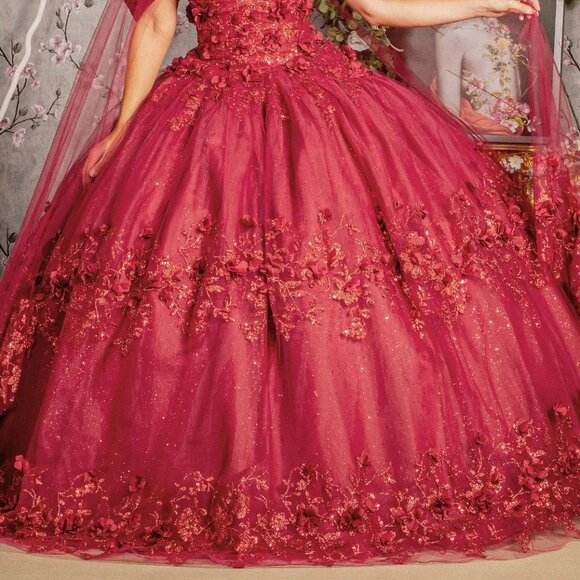 New Maxi Sleeveless Mesh Dress w/ Floral Applique & Removable Cape  GL3179 - Picture 11 of 11